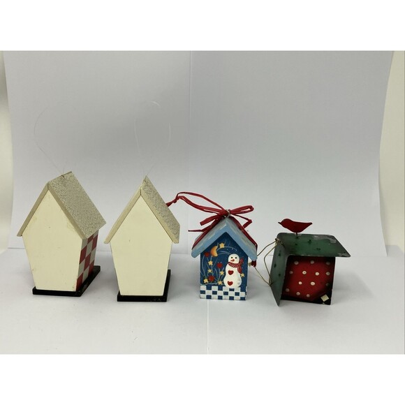 Birdhouse Small Four Different Wooden Or Metal Christmas Ornaments - Picture 5 of 10